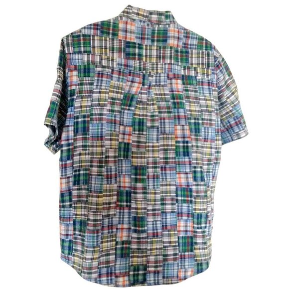 Chaps Men's Shirt Large Patchwork Plaid Cotton Multi-Color Short Sleeve - Picture 3 of 4